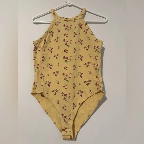 Forever 21 Yellow Bodysuit w/ Floral Print - Picture 1 of 3